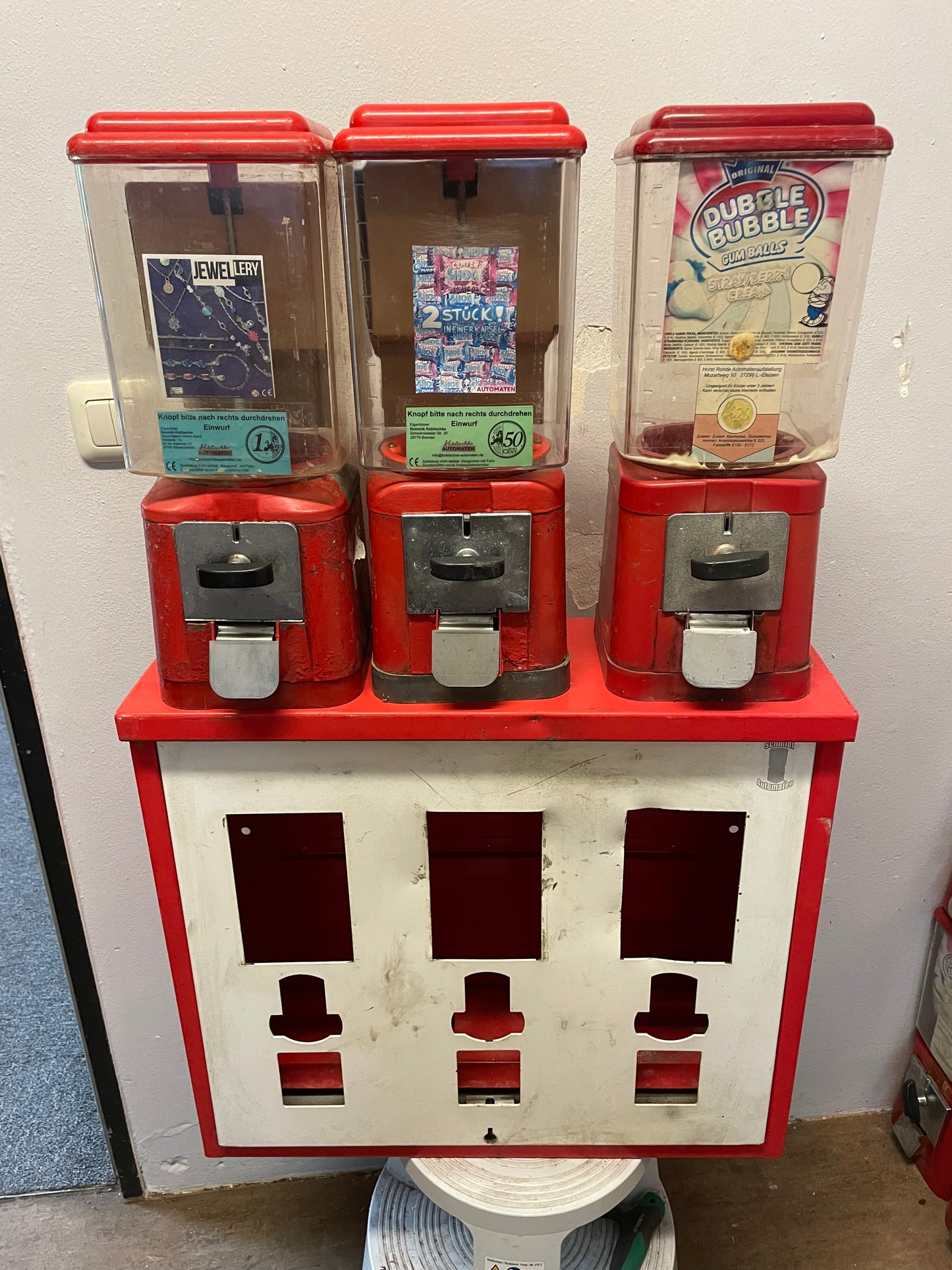 3er Komplett Set Kaugummiautomaten